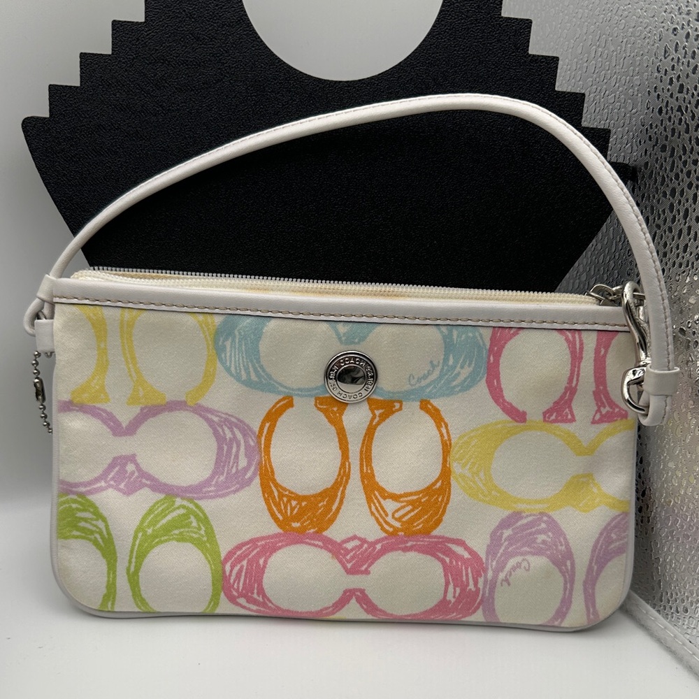 Coach Hampton Scribble Signature C Multi-Color Canvas Wristlet